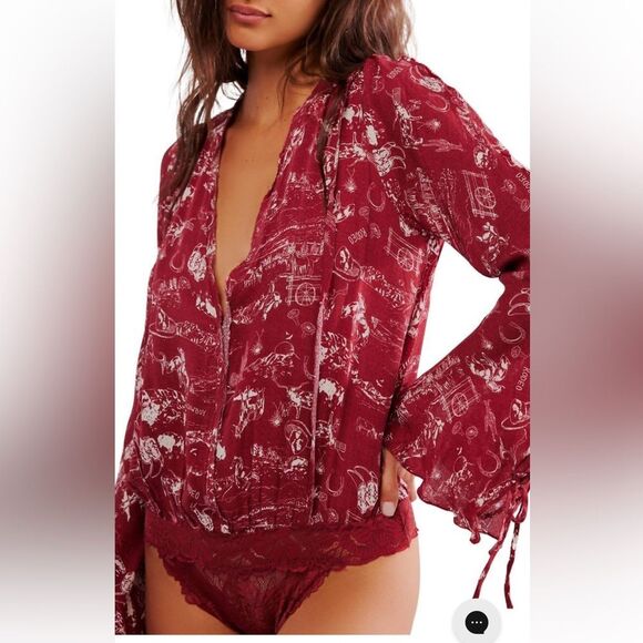 NWT Free People Intimately Everythings rosy bodysuit In Western Print size SP - Picture 2 of 14